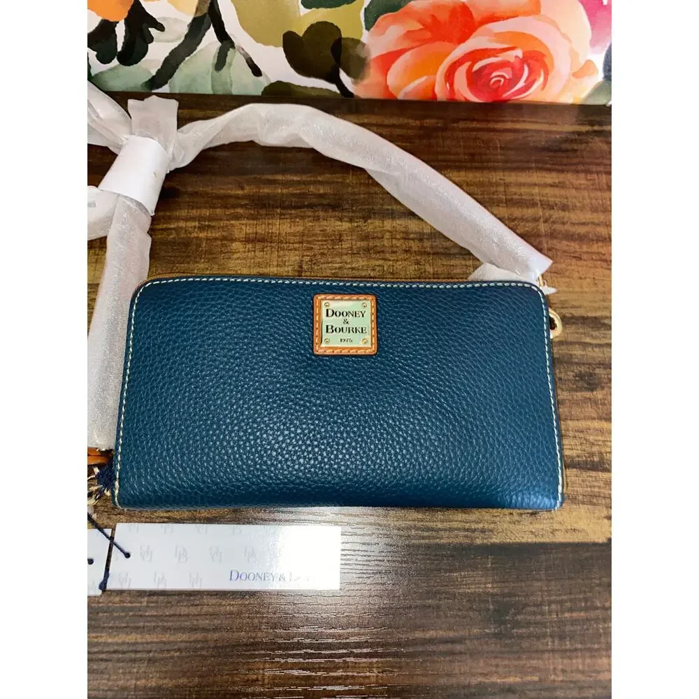 Dooney & Bourke Teal Pebble Leather Zip Around Crossbody Wallet NWT - Picture 2 of 12